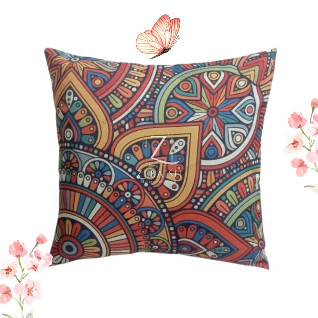 Colorful Bohemian Mandala Print Cushion Cover