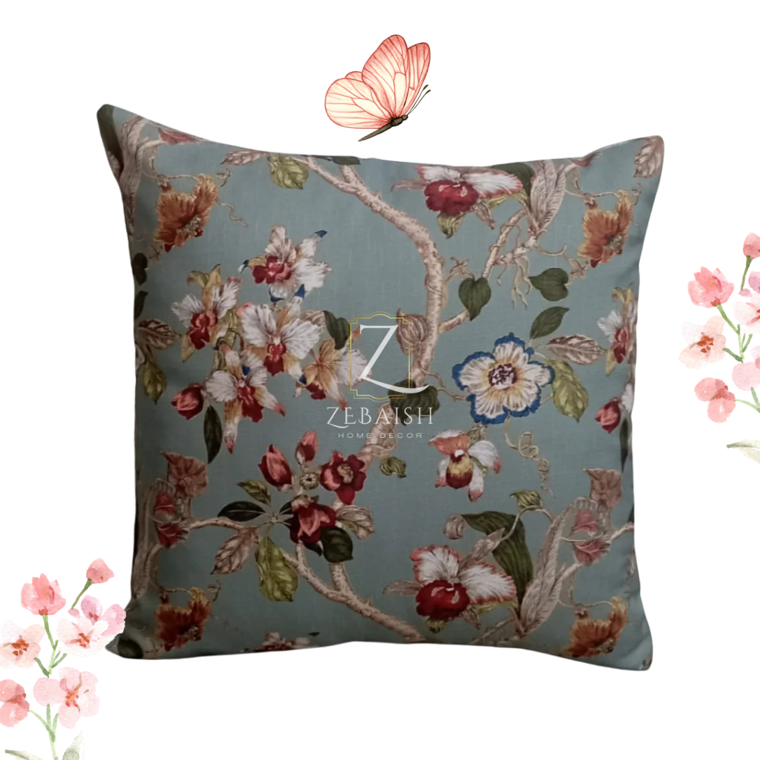 Teal Chinoiserie Floral Cushion Cover
