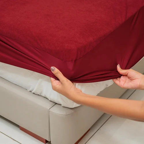 Deep Pocket Fitted Sheet in Maroon | Soft & Durable Mattress Protector