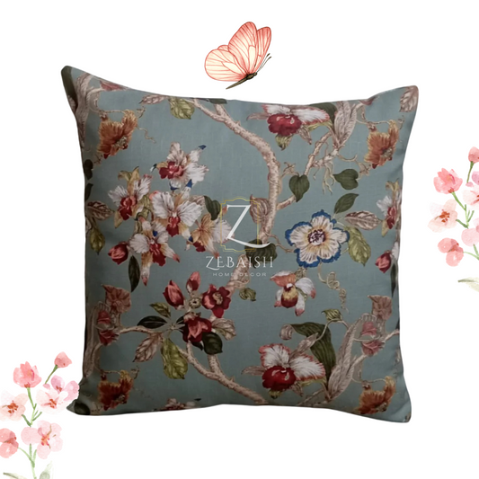 Teal Chinoiserie Floral Cushion Cover