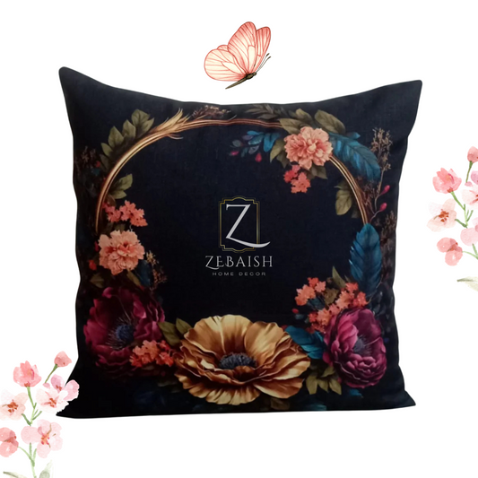 Dark Floral Wreath Velvet Cushion Cover