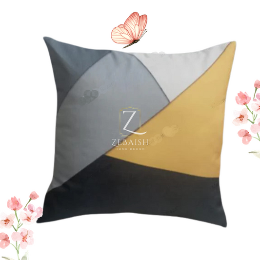 Modern Geometric Cushion Cover in Grey, Yellow & Black - 16x16 Inch