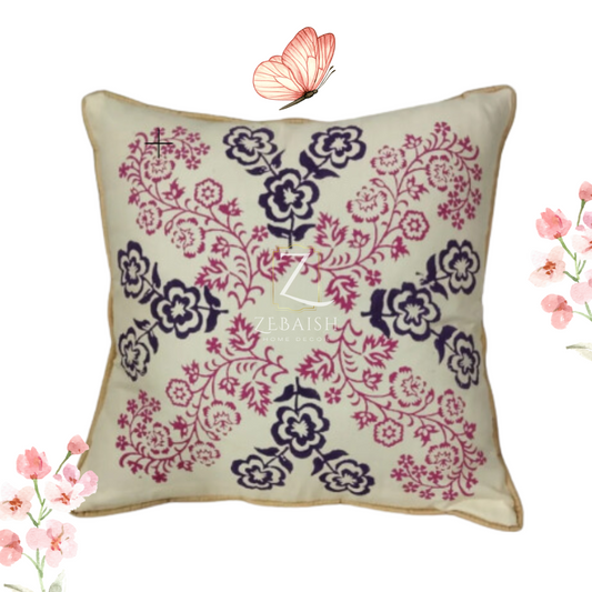 Ethnic Floral Medallion Print Cushion Cover in Pink & Purple - 16x16 Inch