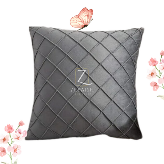 Quilted Grey Velvet Pintuck Cushion Cover